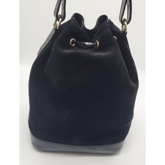 ISADORA Suede Leather Bucket Pouch Purse Shoulder Bag Black Drawstring Italy - Picture 5 of 14